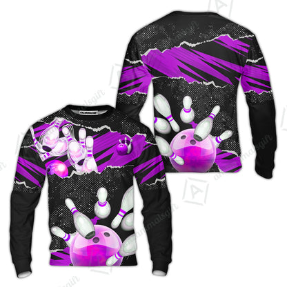 Personalized Bowling Button Up Shirt, Bowling Sweatshirt Ball & Pins Sport Pattern Custom Name And Team Name For Bowler