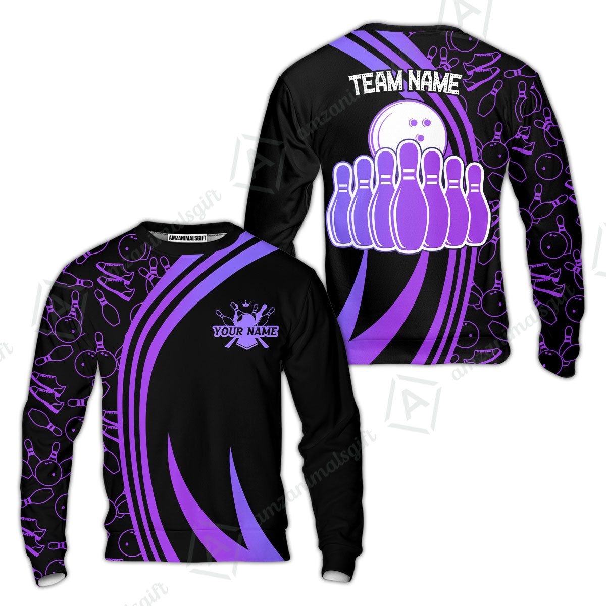 Customized Bowling Team Sweatshirt Neon Multicolor Bowling Uniforms With Name And Team Name For Bowlers, Team League