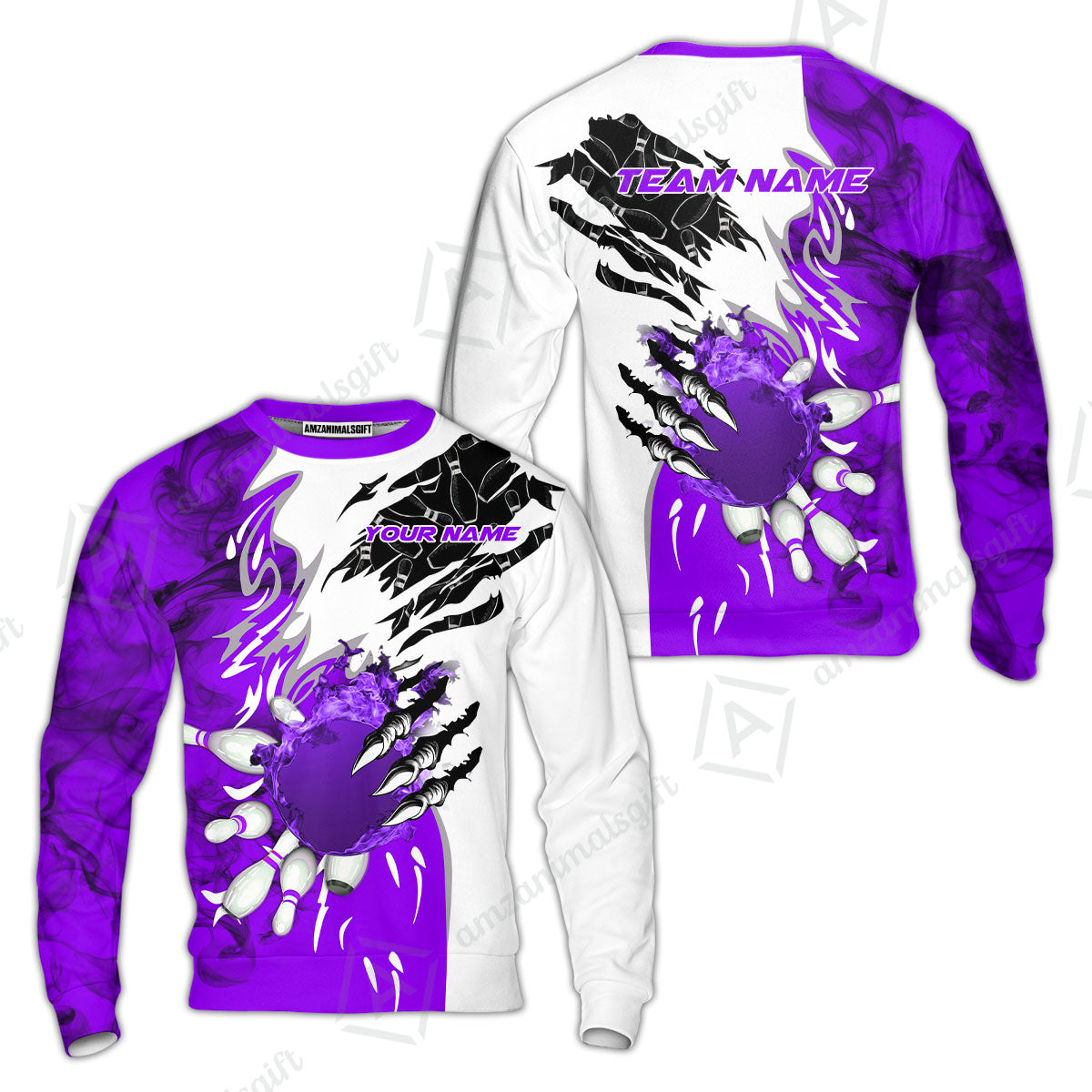 Customized Bowling Sweatshirt, Bowling And Pins Plame Monster Hand Premium Multicolor Option Personalized Name And Team Zipper Polo Jerseys Shirts