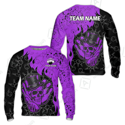 Custom Bowling Team Shirt – Skull Bowling Pattern Multicolor Personalized Jersey Bowling Uniform For League Players
