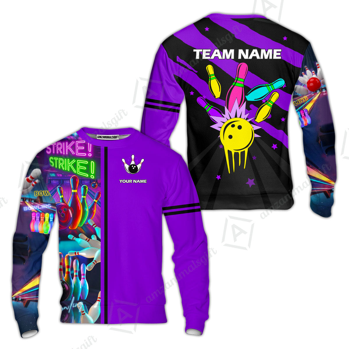 Custom Bowling Team Jersey Neon Bowling Strike Polo Shirts, Bowling Team Uniforms, Personalized Name And Team Name