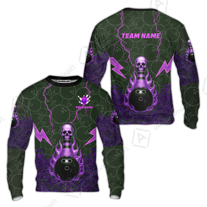 Custom Bowling Team Unisex Polo Shirt, Thunder Skull Strike Personalized Team Shirt, Custom Name and Team Name for Bowlers