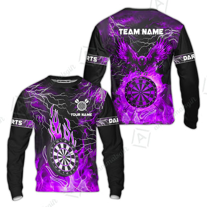 Custom Darts Team Jersey, Dartboard Fire Flame Custom Eagle Darts Jersey Polo Quarter-Zip Shirts, Custom Name And Team Name Darts Uniforms Jersey