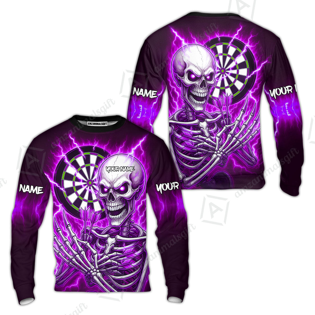 Custom Darts Team Sweatshirt, Dartboard Electric Skeleton Darts Jersey Sweatshirt, Custom Darts Uniforms Jersey