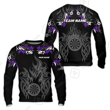 Customized Darts Sweatshirt, Dartboard Fire Flame Darts Sweatshirt Multicolor Team Style, Jersey for Darts Players
