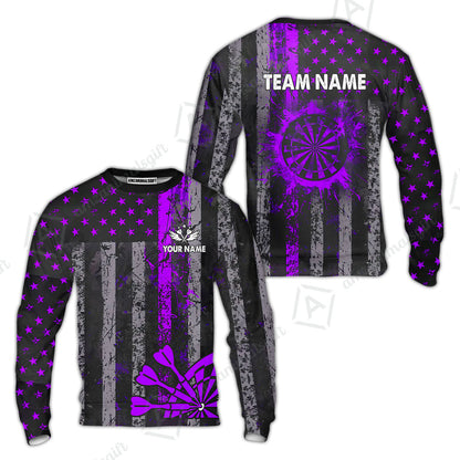 Customized Darts Sweatshirt, Turquoise Grunge US Flag Patriotic Darts Sweatshirt Jersey for Darts Players
