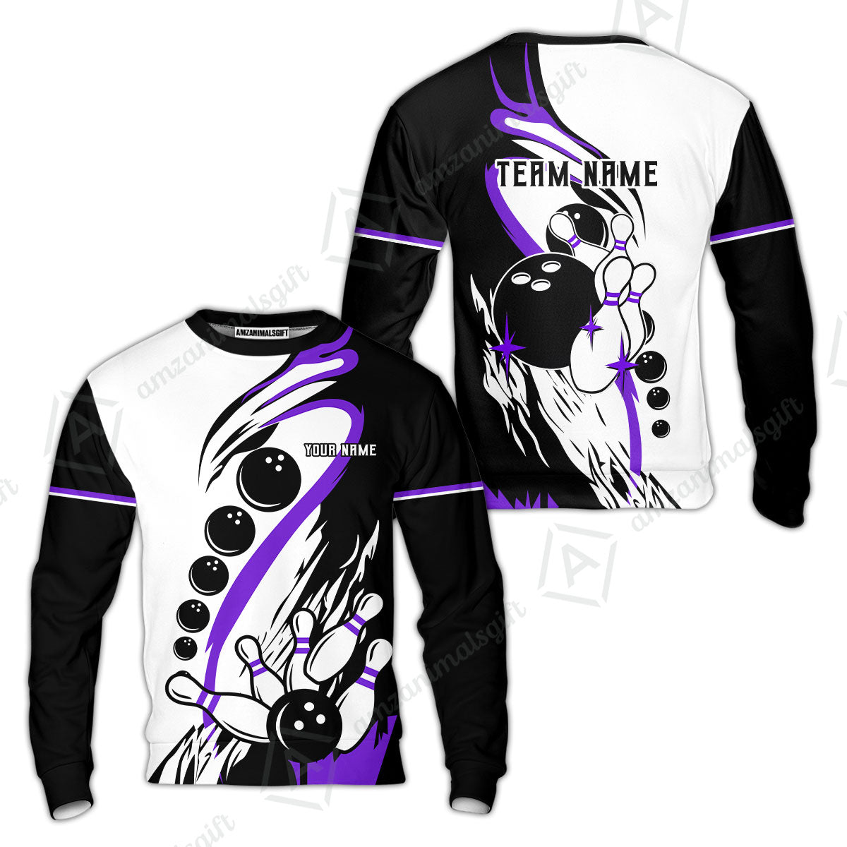 Custom Purple Turquoise Retro Bowling League Jersey, Custom Bowling Team Jerseys Polo Shirts, Custom Bowling Uniforms Jerseys