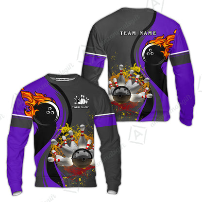 Customized Bowling Unisex Polo Shirt, Bowling And Pins Water Flow Multicolor Option Customized Name And Team Name For Bowling Team Polo Jerseys Shirts