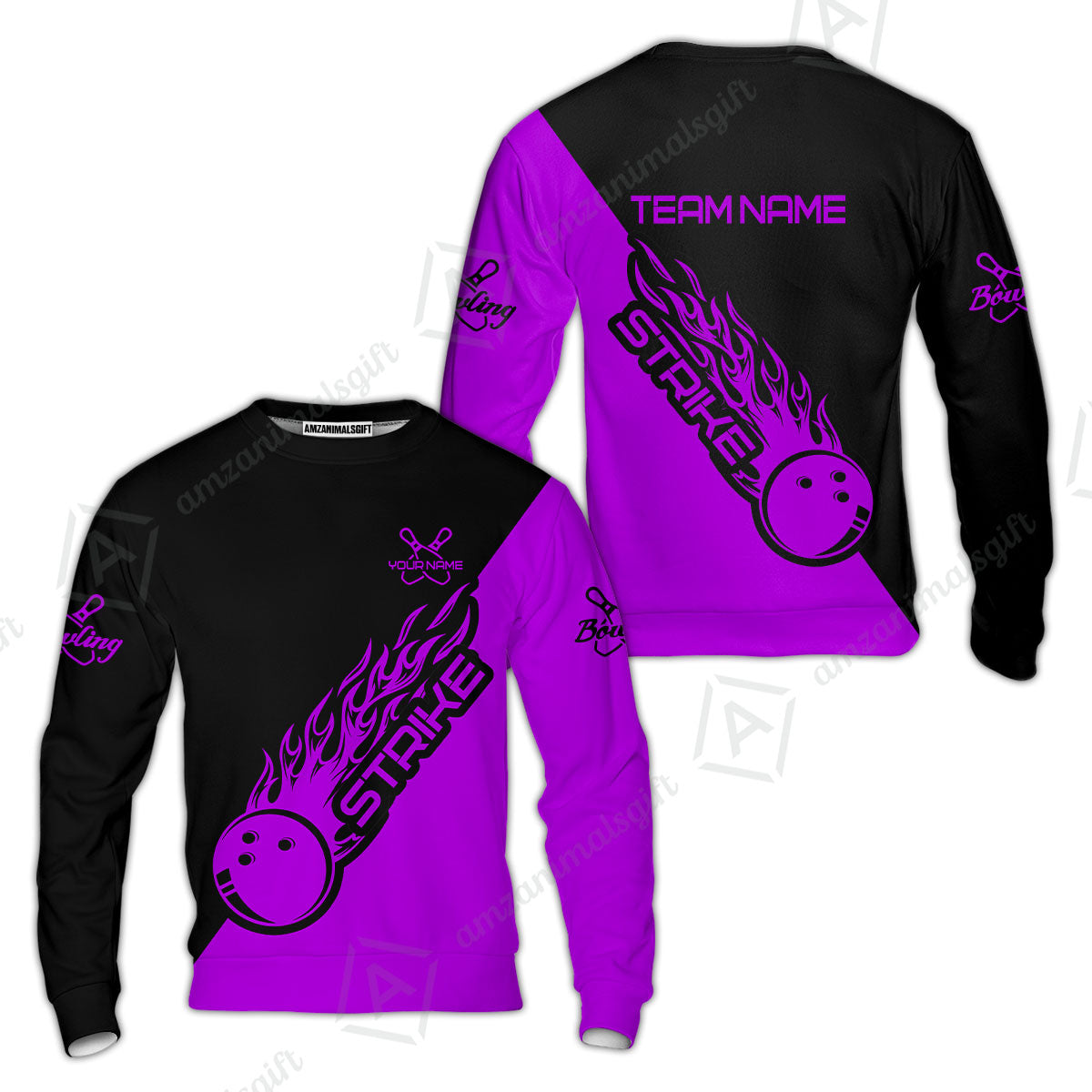 Customized Bowling Team Shirt, Bowling Strike Black And Purple Uniform Shirt, Perfect outfit For Bowlers, Bowling Team