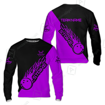 Customized Bowling Team Shirt, Bowling Strike Black And Purple Uniform Shirt, Perfect outfit For Bowlers, Bowling Team