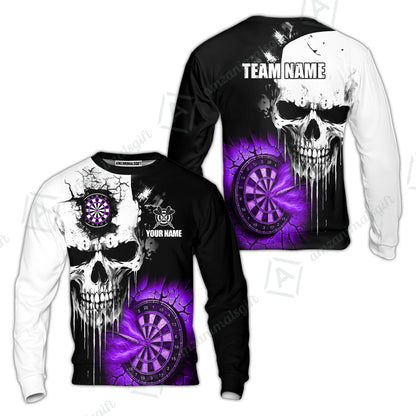Custom Grunge Skull Crack Wall Darts Team Sweatshirt, Customized Name Team Name Darts Polo Team Jerseys Uniform