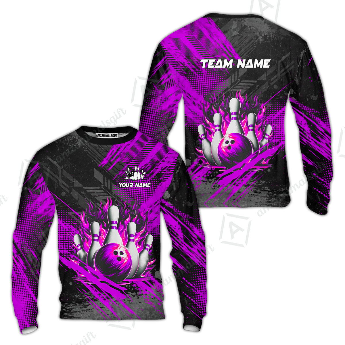 Custom Bowling Team Quarter-Zip Polo Shirt, Personalized Flame Bowling Jersey with Name & Team Name for Men & Women