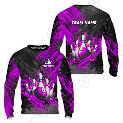 Custom Bowling Team Quarter-Zip Polo Shirt, Personalized Flame Bowling Jersey with Name & Team Name for Men & Women