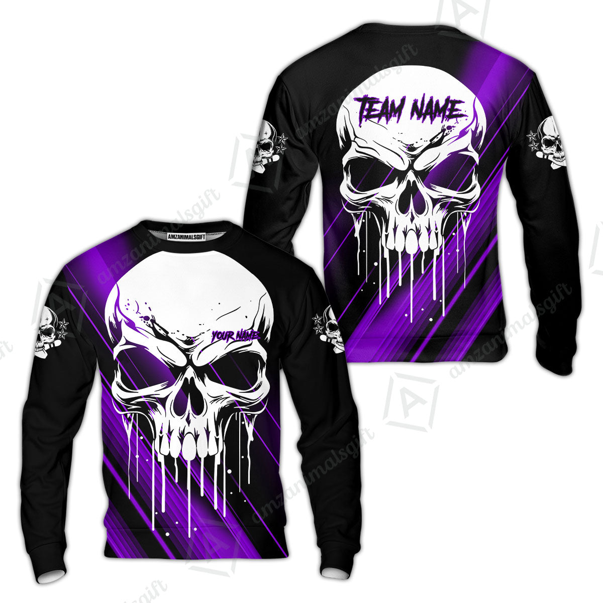 Customized Bowling Polo, Blue Skull Bowling Creepy Style Bowling jerseys Custom Name And Team Shirt