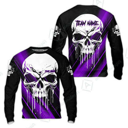 Customized Bowling Polo, Blue Skull Bowling Creepy Style Bowling jerseys Custom Name And Team Shirt