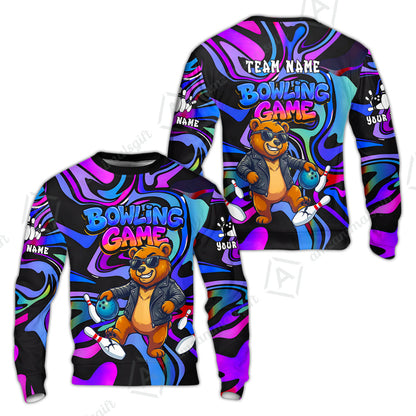 Custom Bowling Jersey Polo Shirt, Trippy Swirl Rocker Bear Graffiti Style, Custom Bowling Jersey Team Shirt For Players With Name & Team Name