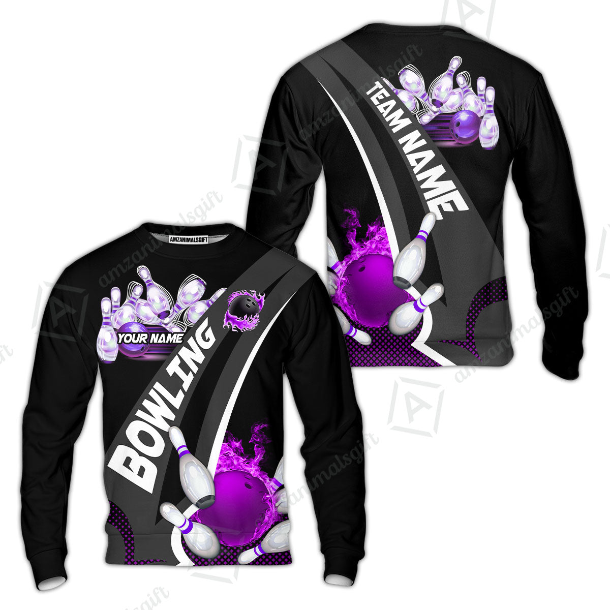 Customized Bowling Polo, Bowling And Pins Plame Premium Multicolor Option Personalized Name And Team Zipper Polo Jerseys Shirts