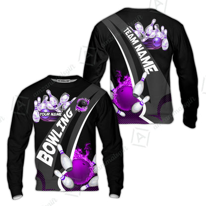 Customized Bowling Polo, Bowling And Pins Plame Premium Multicolor Option Personalized Name And Team Zipper Polo Jerseys Shirts