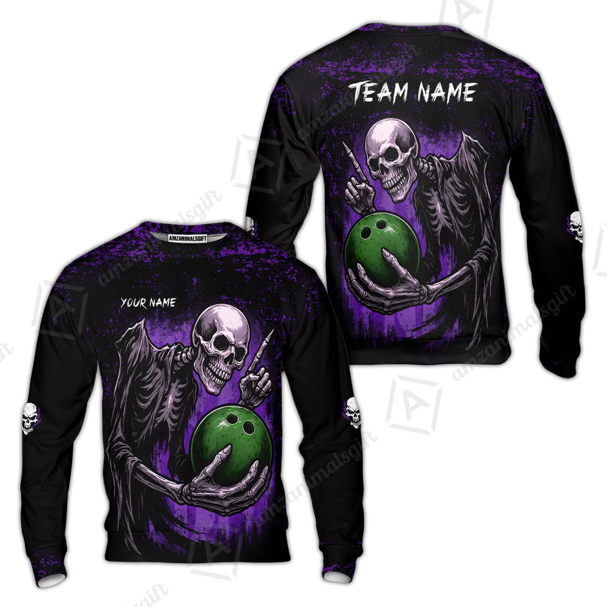 Custom Colorful Skeleton Bowling Team Jerseys Polo Shirts, Bowling uniforms, Bowling Shirts Personalized Name And Team Name