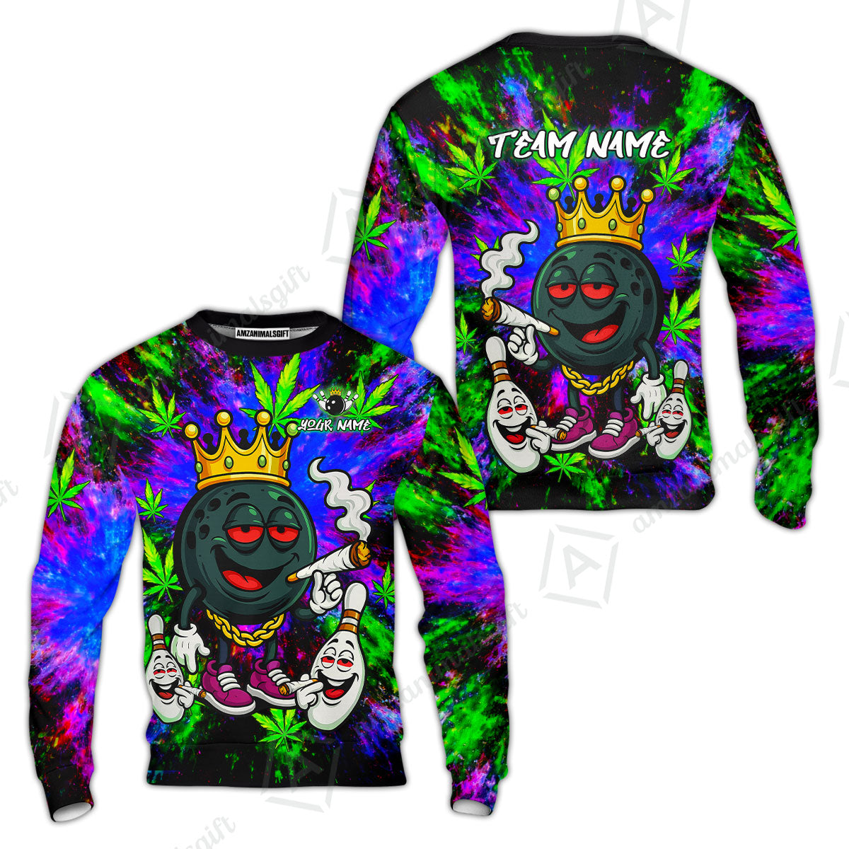 Custom Bowling Team Flat Neck Zip Jersey Shirt, King Smoke Tie-Dye Personalized Team Shirt, Custom Name and Team Name for Bowlers