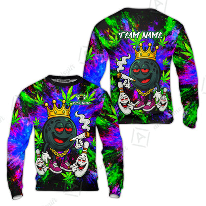 Custom Bowling Team Flat Neck Zip Jersey Shirt, King Smoke Tie-Dye Personalized Team Shirt, Custom Name and Team Name for Bowlers