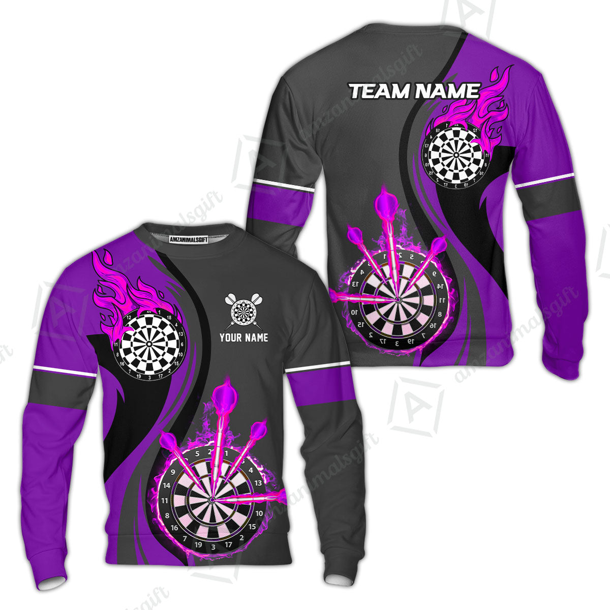 Custom Tailored Fire Flames Darts Team Jersey Polo Quarter-Zip Shirts, Customized Name Team Name Darts Team Jerseys Uniform