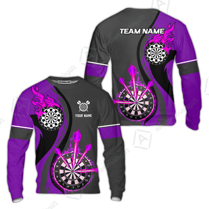 Custom Tailored Fire Flames Darts Team Jersey Polo Quarter-Zip Shirts, Customized Name Team Name Darts Team Jerseys Uniform