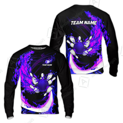 Customized Bowling Polo Team Jerseys, Breath Of Fire Bowling And Pins Multicolor Option Customized Name And Team Name For Bowling Team