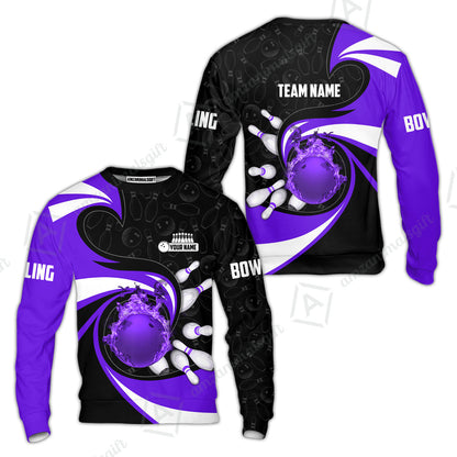 Customized Bowling Jersey Shirt, Bowling Ball And Pins Vortex Pattern Multicolor Customized Name And Team Name For Bowling Team