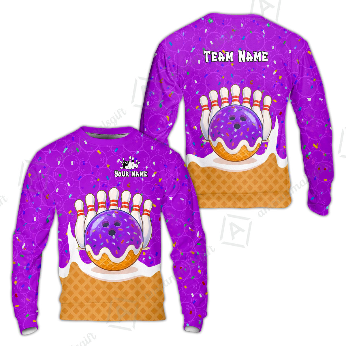 Custom Bowling Jersey Polo Shirt, Bowling Sprinkles Ice Cream Cone, Personalized Name & Team Name