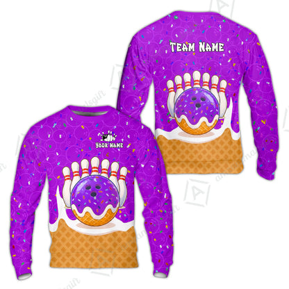 Custom Bowling Jersey Polo Shirt, Bowling Sprinkles Ice Cream Cone, Personalized Name & Team Name