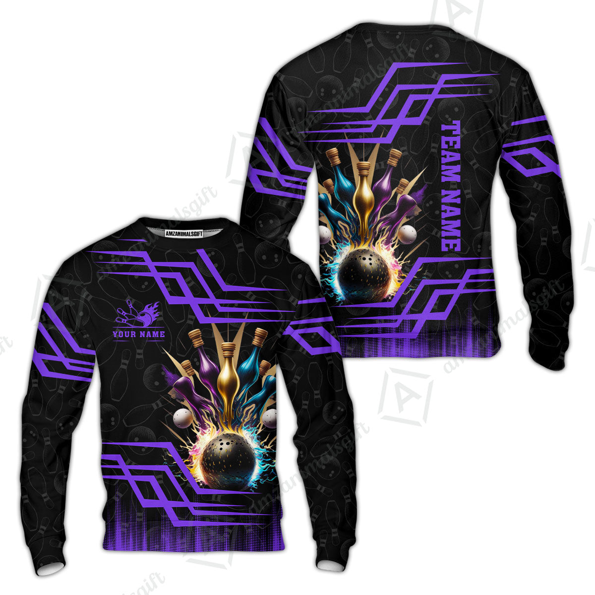 Customized Bowling Unisex Polo, Bowling And Pins Royal Multicolor Option Customized Name And Team Name For Bowling Team