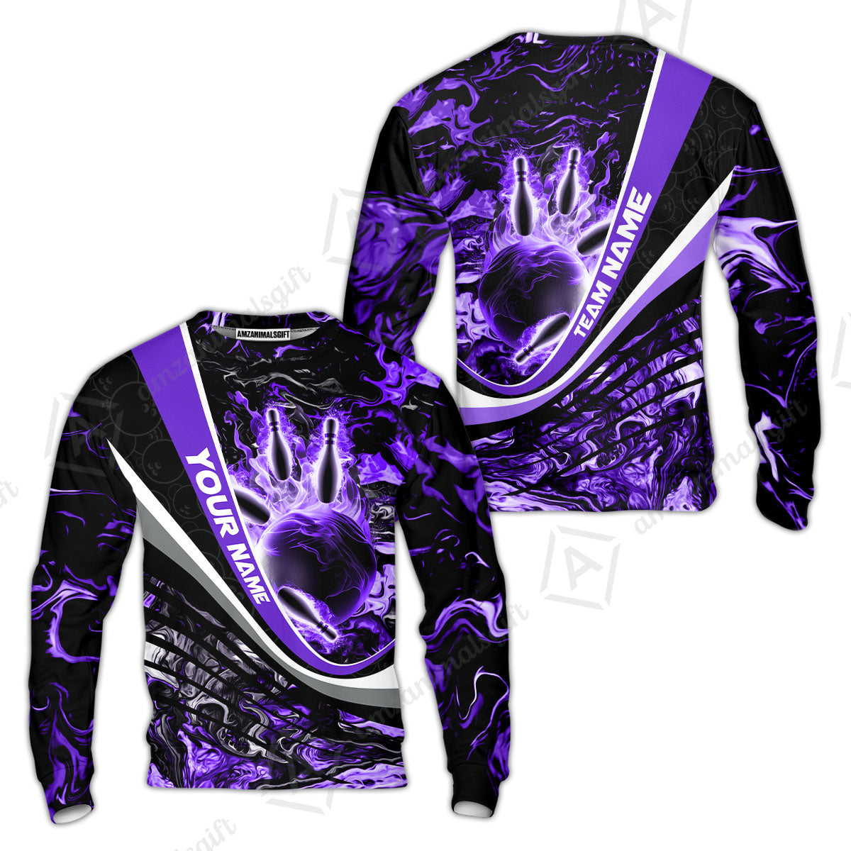 Customized Bowling Polo, Flaming Magma Bowling And Pins Multicolor Option Customized Name Team Name For Bowling Team Shirts