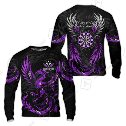 Custom Darts Team Sweatshirt, Phoenix Dartboard Wings Darts Jersey Sweatshirt, Custom Name And Team Name Darts Uniforms Jersey
