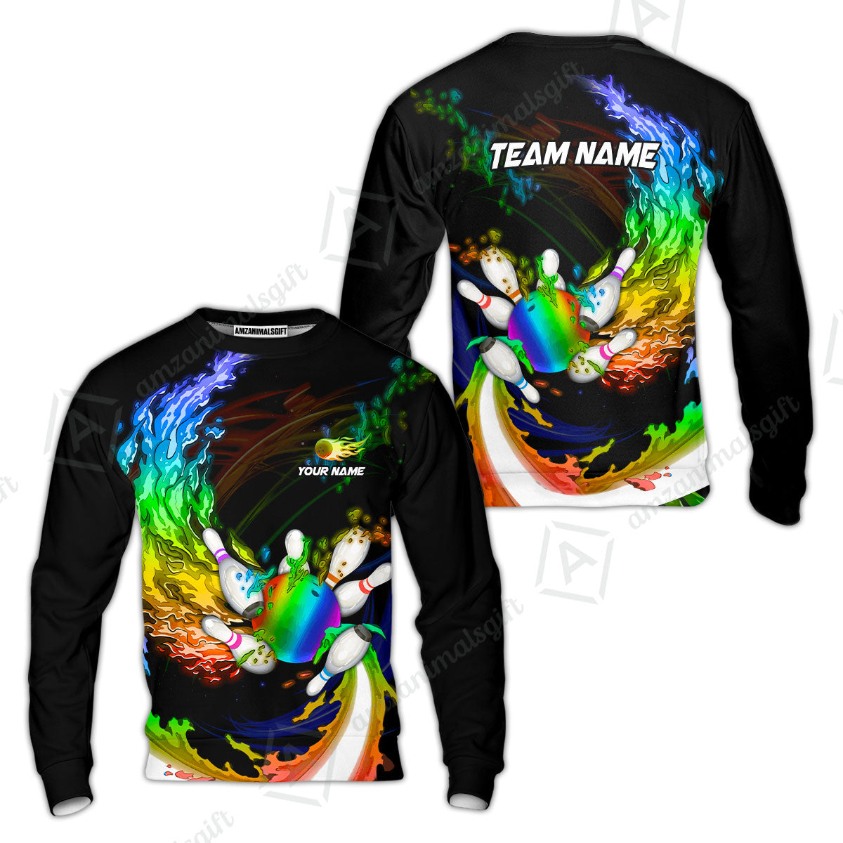 Personalized Bowling Jersey Breath Of Flaming Bowling Ball And Pins Multicolor Option Custom Name And Team Name For Bowlers