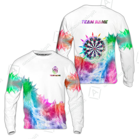 Customized Darts Sweatshirt, Darts Icy Light White And Multi Color Team  Sweatshirt Jersey For Darts Player