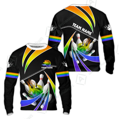 Customized Bowling Sweatshirt, Bowling Ball & Pins Fire Light Sport Sweatshirt Multicolor Option For Bowlers