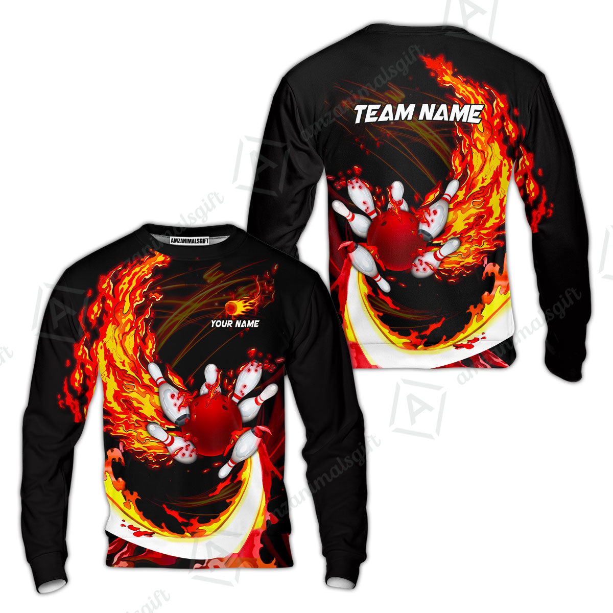 Customized Bowling Polo Team Jerseys, Breath Of Fire Bowling And Pins Multicolor Option Customized Name And Team Name For Bowling Team