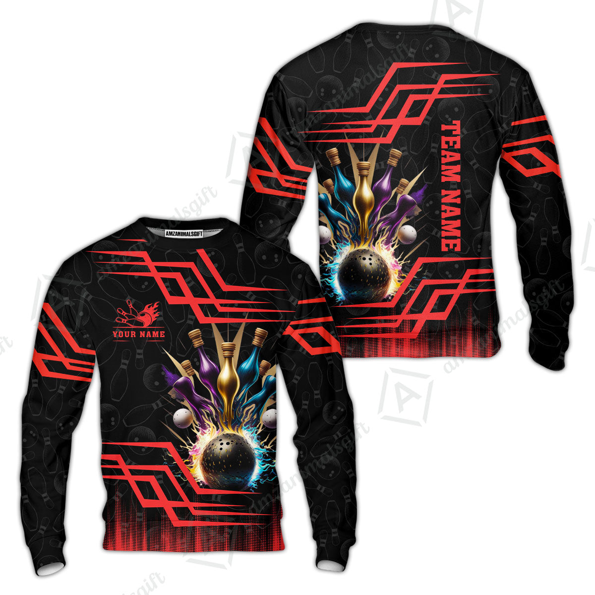 Customized Bowling Unisex Polo, Bowling And Pins Royal Multicolor Option Customized Name And Team Name For Bowling Team