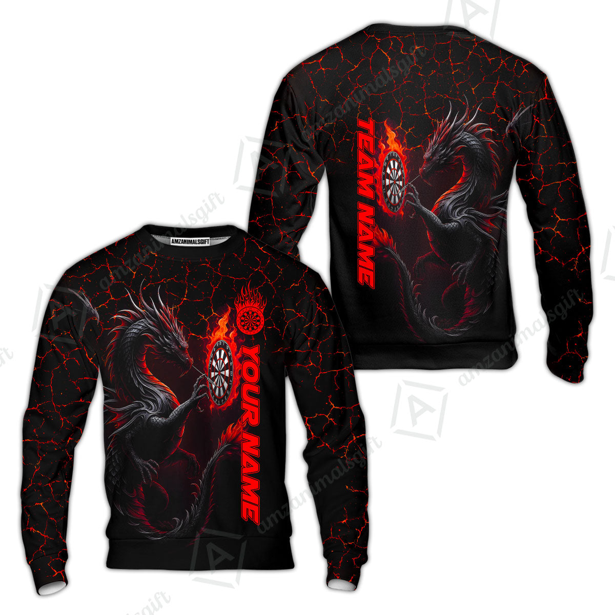 Customized Darts Sweatshirt, Big Dragon Dartboard Flame Darts Sweatshirt Team Style Jersey for Darts Players