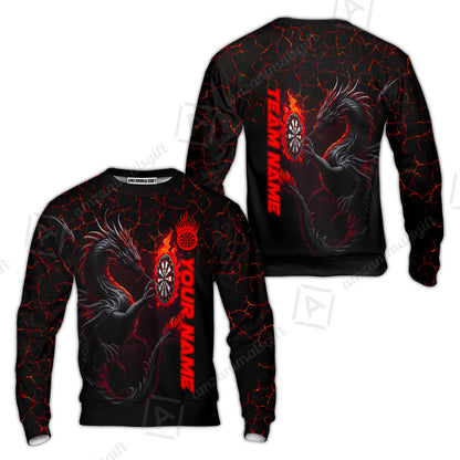 Customized Darts Sweatshirt, Big Dragon Dartboard Flame Darts Sweatshirt Team Style Jersey for Darts Players