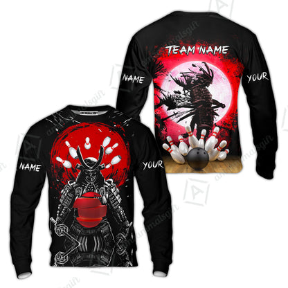 Custom Bowling Team Jerseys Polo Shirts, Bowling uniforms Ball And Pins Samurai Multicolor Options Personalized Name And Team Name