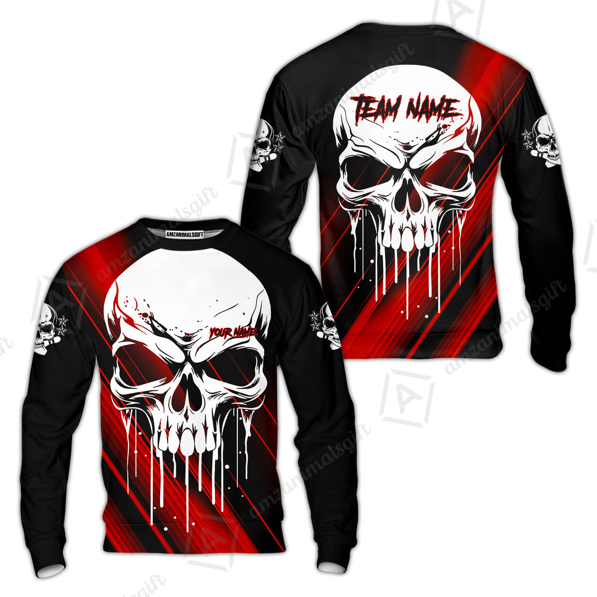Customized Bowling Polo, Blue Skull Bowling Creepy Style Bowling jerseys Custom Name And Team Shirt