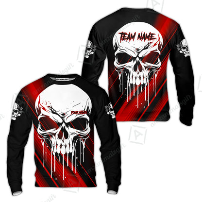 Customized Bowling Polo, Blue Skull Bowling Creepy Style Bowling jerseys Custom Name And Team Shirt
