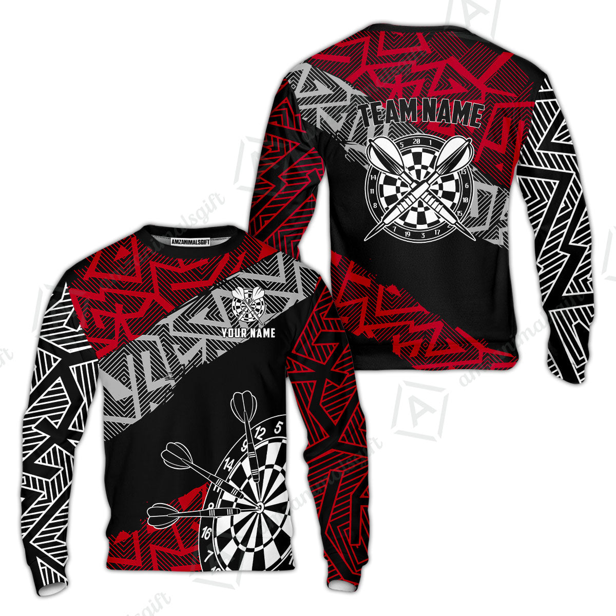 Custom Zig-Zag Pattern Darts Quarter-Zip Polo Shirts,  Custom Darts Team Jerseys Uniform, Personalized Name And Team Name