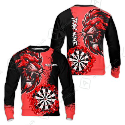 Custom Turquoise Funny Darts Team Unisex Polo Shirts, Darts uniforms Flame Lion Pattern Personalized Name And Team Name