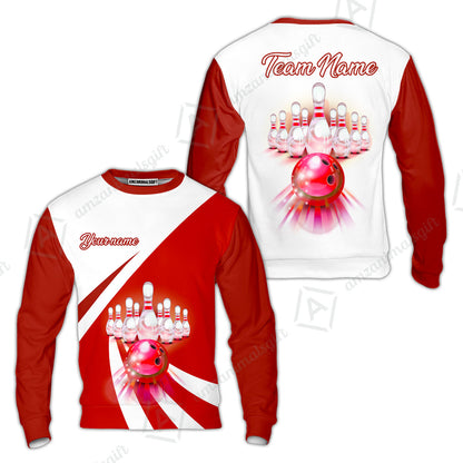 Bowling Customized Jersey White Red Shirt Rolling Bowling Tenpin Quarter Zip Shirt, Outfit For Bowlers, Bowling Team