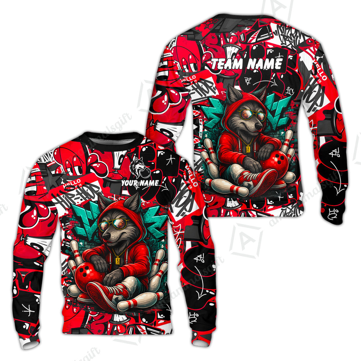 Custom Bowling Jersey Polo Shirt, Badass Wolf Mascot Bowling, Custom Bowling Jersey Team Shirt For Players With Name & Team Name