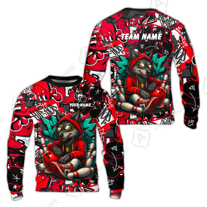 Custom Bowling Jersey Polo Shirt, Badass Wolf Mascot Bowling, Custom Bowling Jersey Team Shirt For Players With Name & Team Name