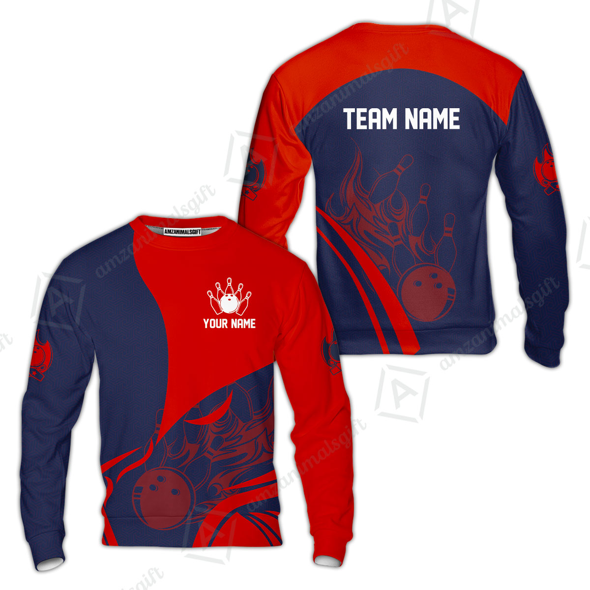 Customized Bowling Sweatshirt, Flame Bowling Multicolor Custom Team Uniform Sweatshirt, Jersey for Bowlers